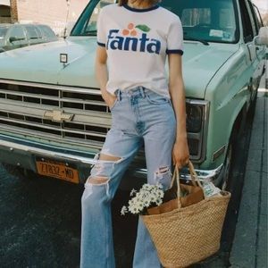 Zara Wide Leg Full Length Ripped Jeans - Light Blue